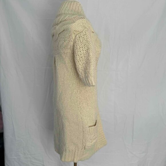 Free People Short Sleeve Cardigan Women XS Chunky Cable Knit Long Bohemian Retro - Picture 11 of 16